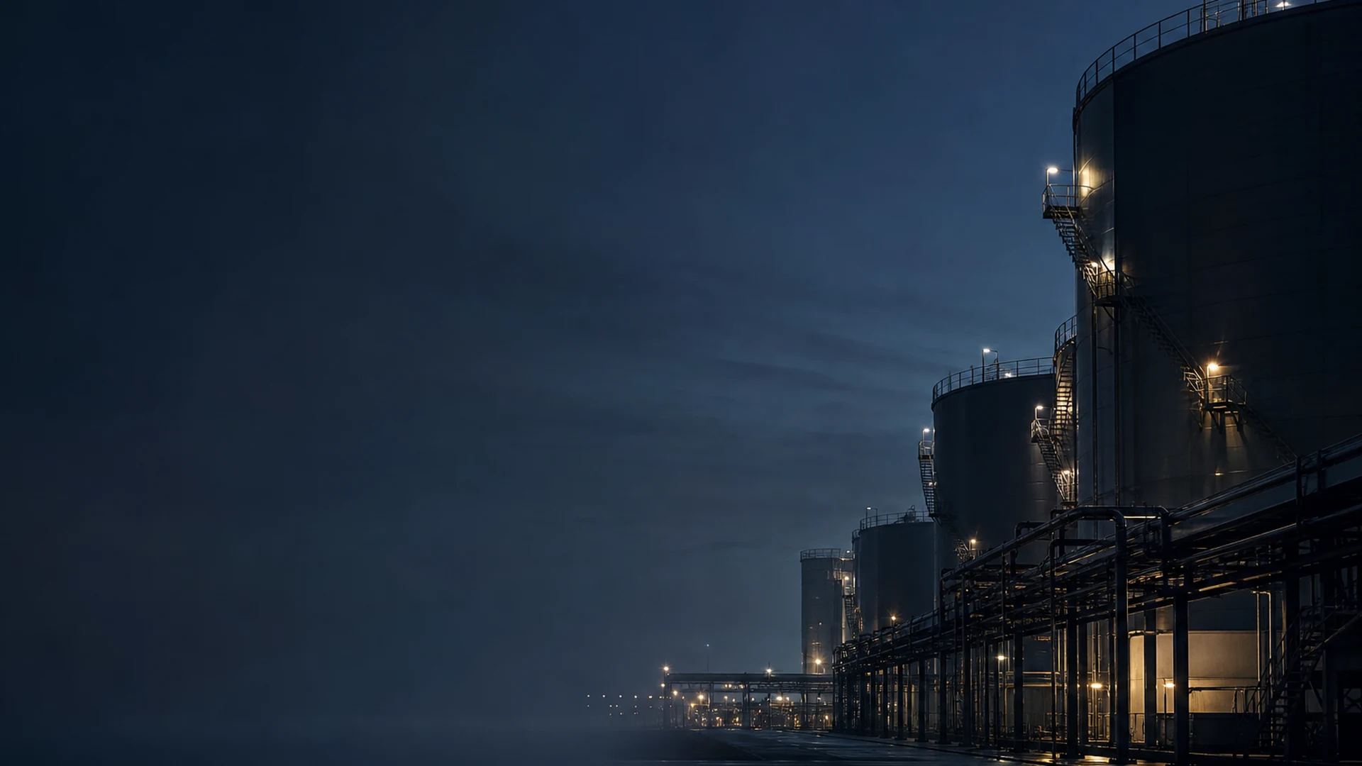 Petroleum storage and process infrastructure at blue hour